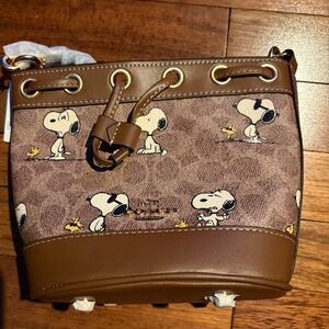 Coach Tan and Brown Snoopy Print Shoulder Bag